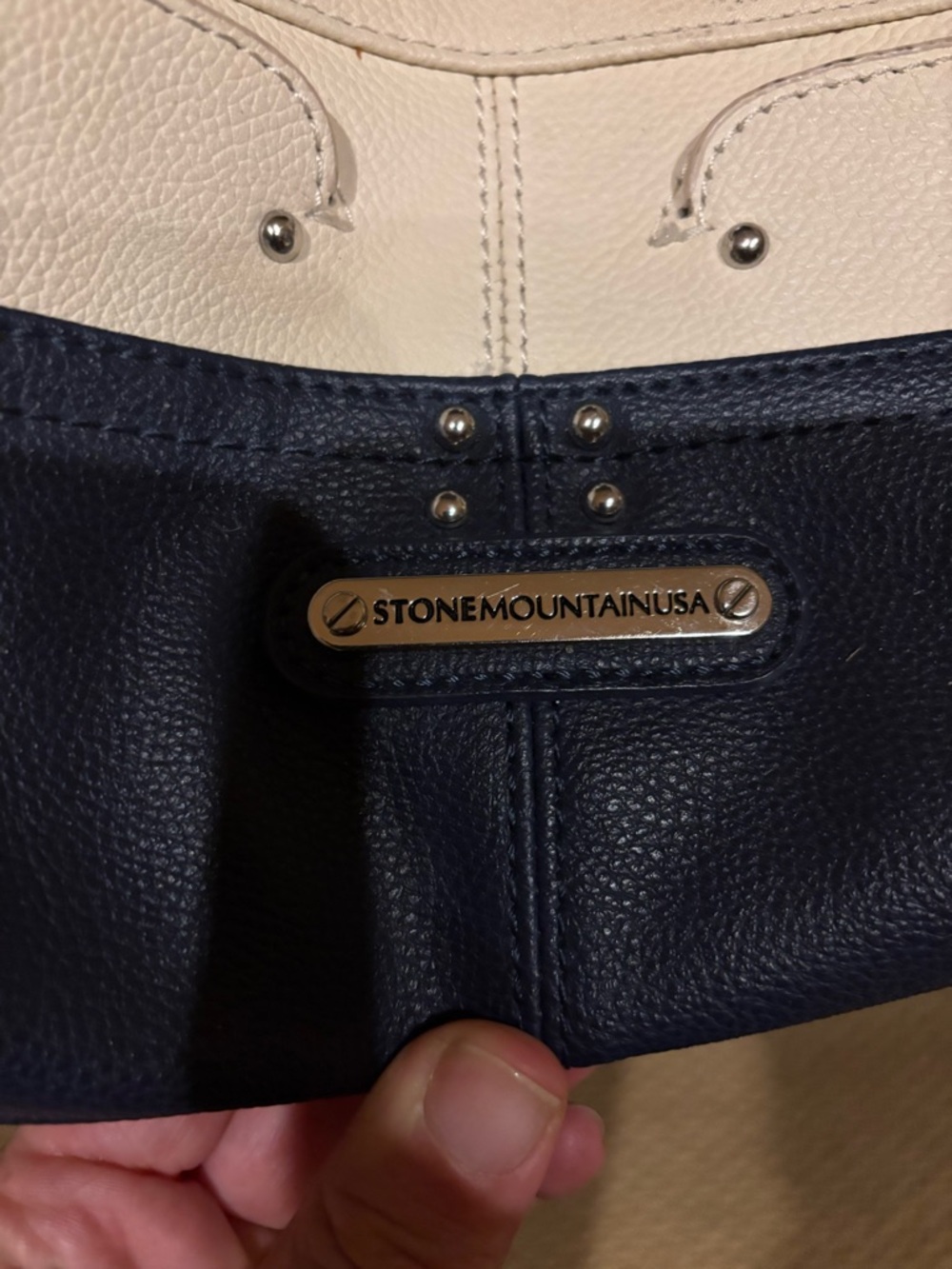 Stone Mountain Navy and Cream Pebbled Leather Crossbody Bag